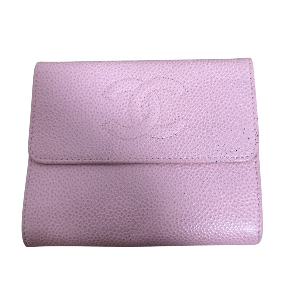 CHANEL Authentic Pink Caviar Leather Logo Wallet - Picture 1 of 12